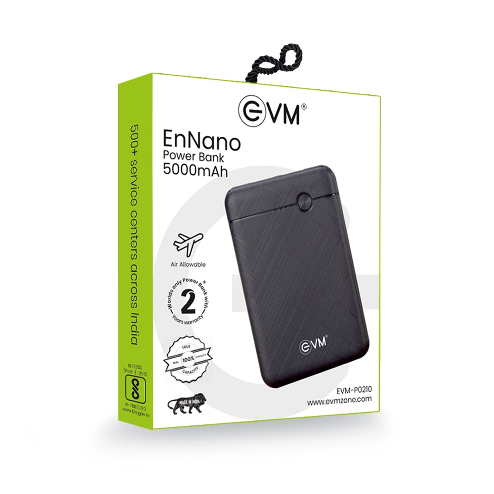 EVM EnNano Lithium_Polymer Power Bank 5000MAH with Micro USB Cable Compatible with All Kind of Smartphone and Other Devices (Black)