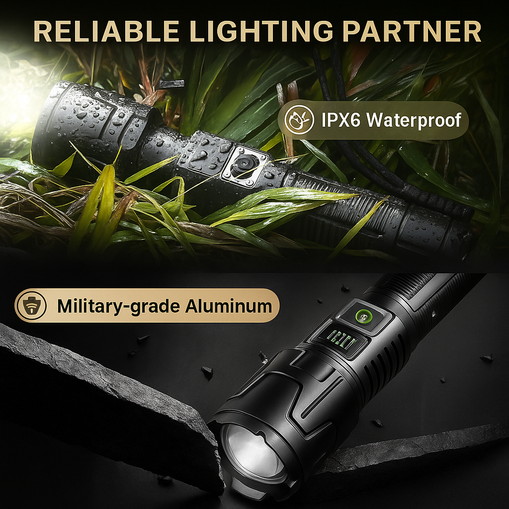 USB Charging LED Flashlight 2000M 9800MaH BATTERY