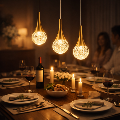 Golden Teardrop Crystal Pendant Light — Single Piece (1 Ft)