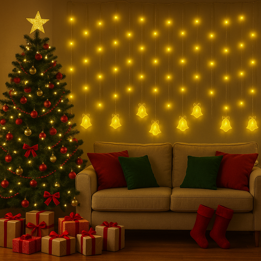 Warm White Christmas Bell Curtain Lights