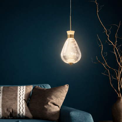Ribbed Glass Tear Drop Pendant Lights — (1 Ft )