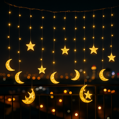Warm White Moon-Star Curtain Light