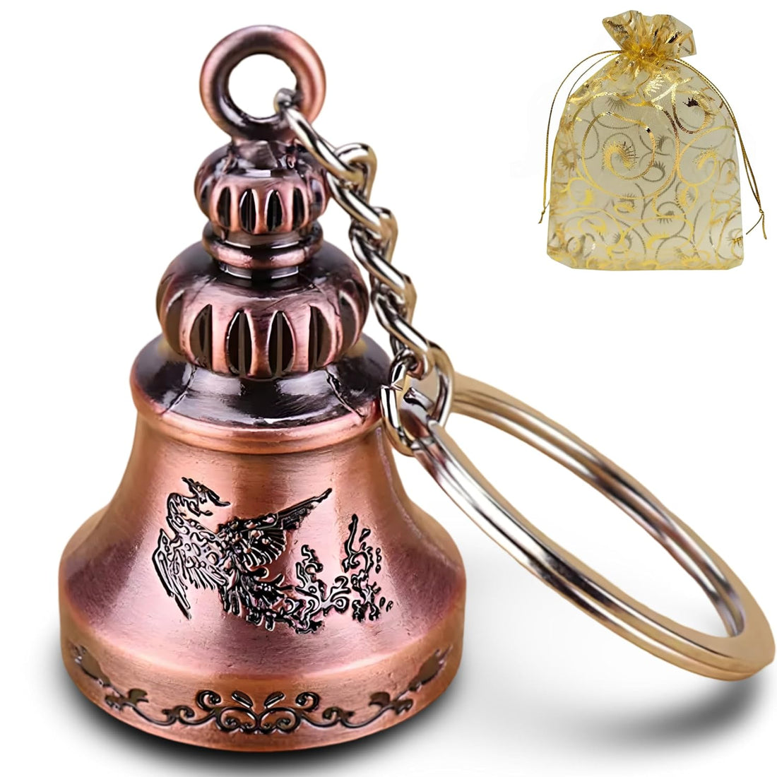 Guardian Bell For Bike Keychain | Good Luck Charm for Bike, Car, Home | Tibetan Style Antique Copper Key Chain for Positive Energy & Protection | Rakshabandhan Gift for Brother