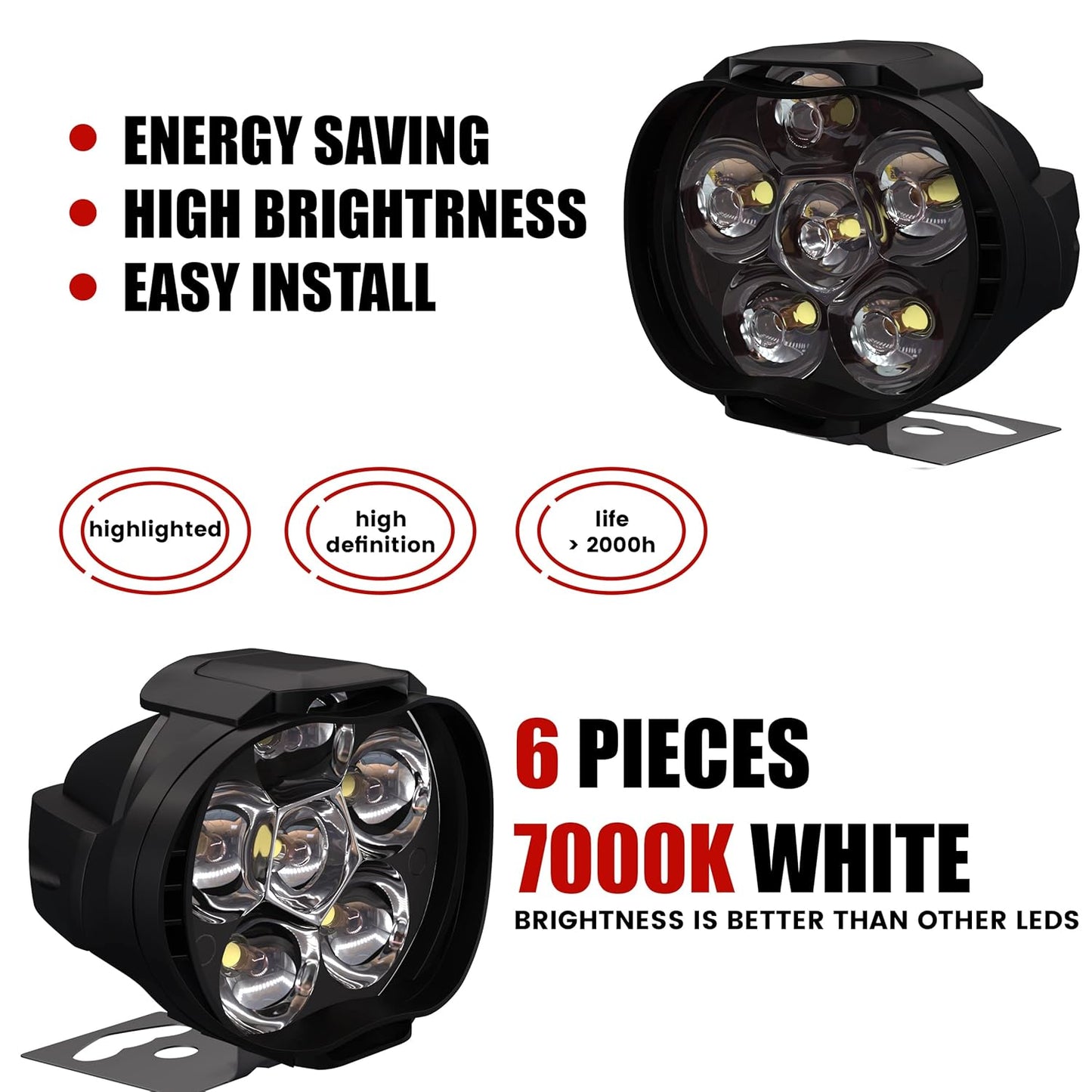 AllExtreme EXL3FWS Universal LED Fog Light Driving Work Lamp for Bike Cars and Motorcycle (6 Led, 2Pcs With Switch)