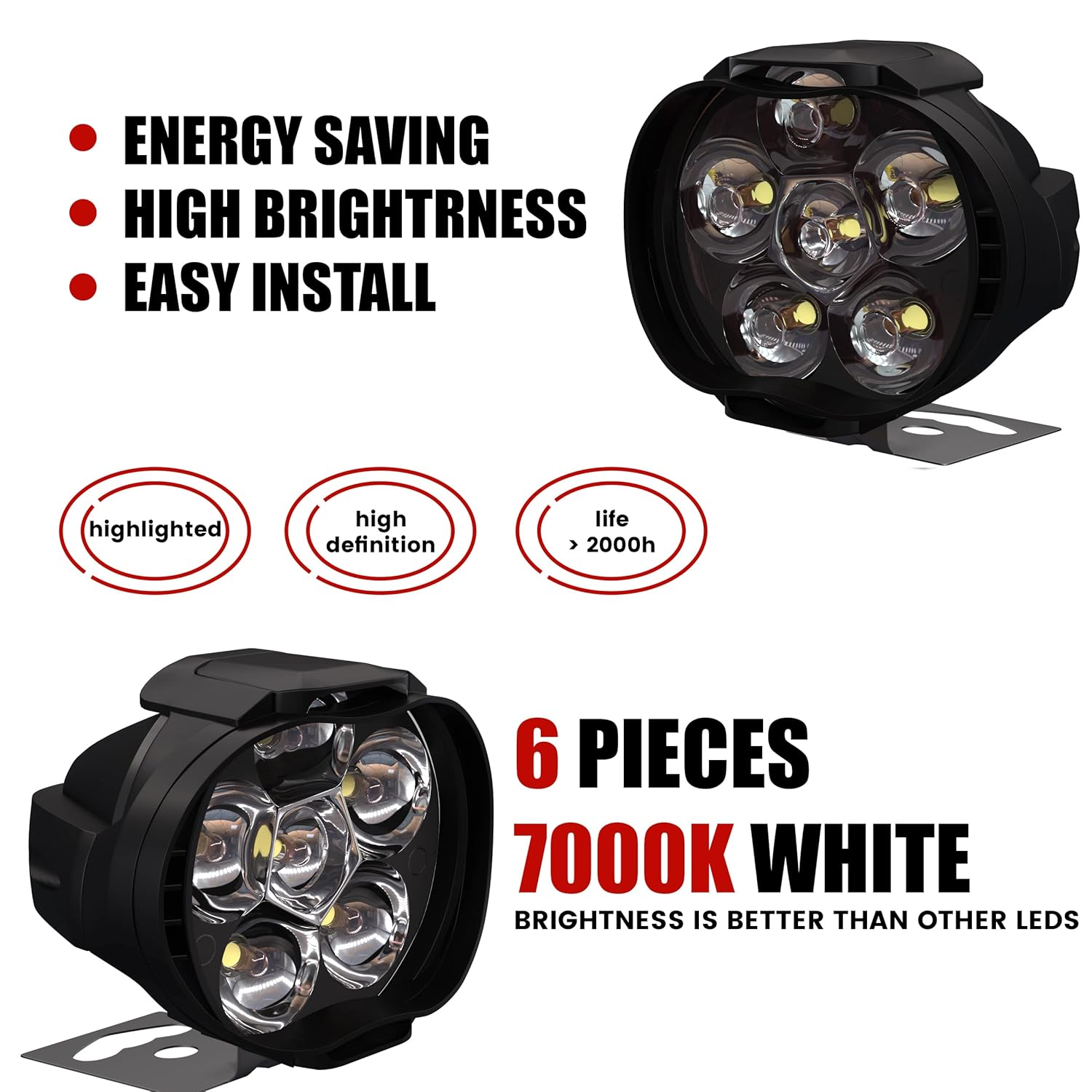 AllExtreme EXL3FWS Universal LED Fog Light Driving Work Lamp for Bike Cars and Motorcycle (6 Led, 2Pcs With Switch)