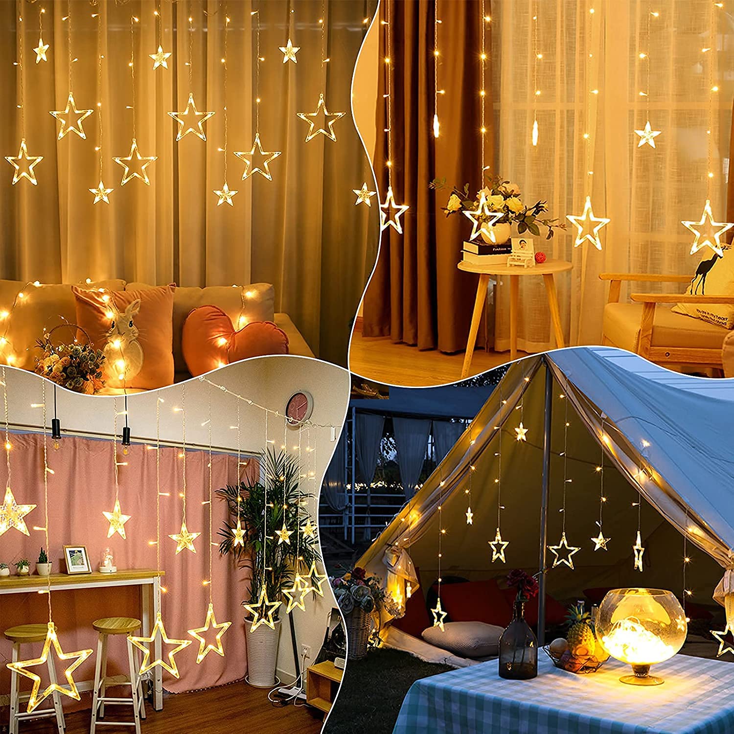 Warm White 6 Star Curtain Lights 2