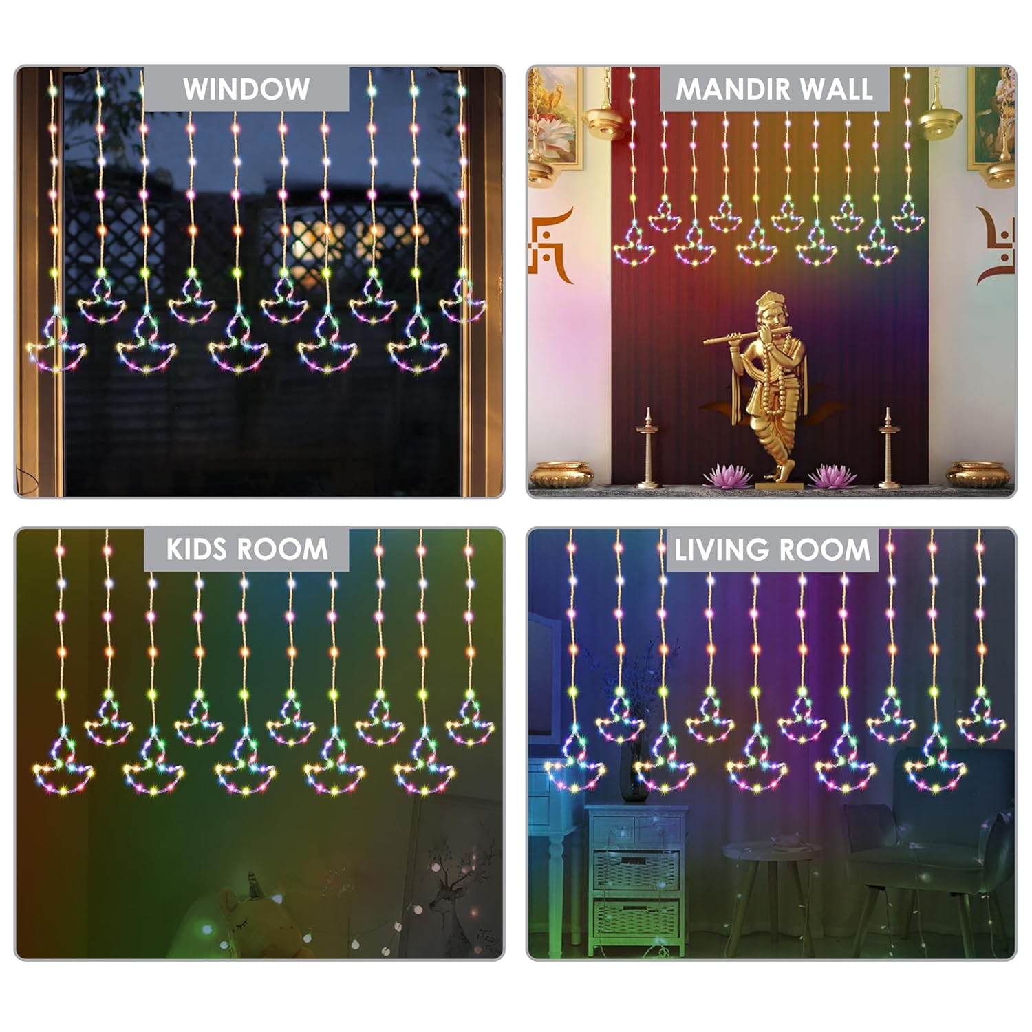 Waterproof Diya Curtain Lights 5+5 Neon Stars