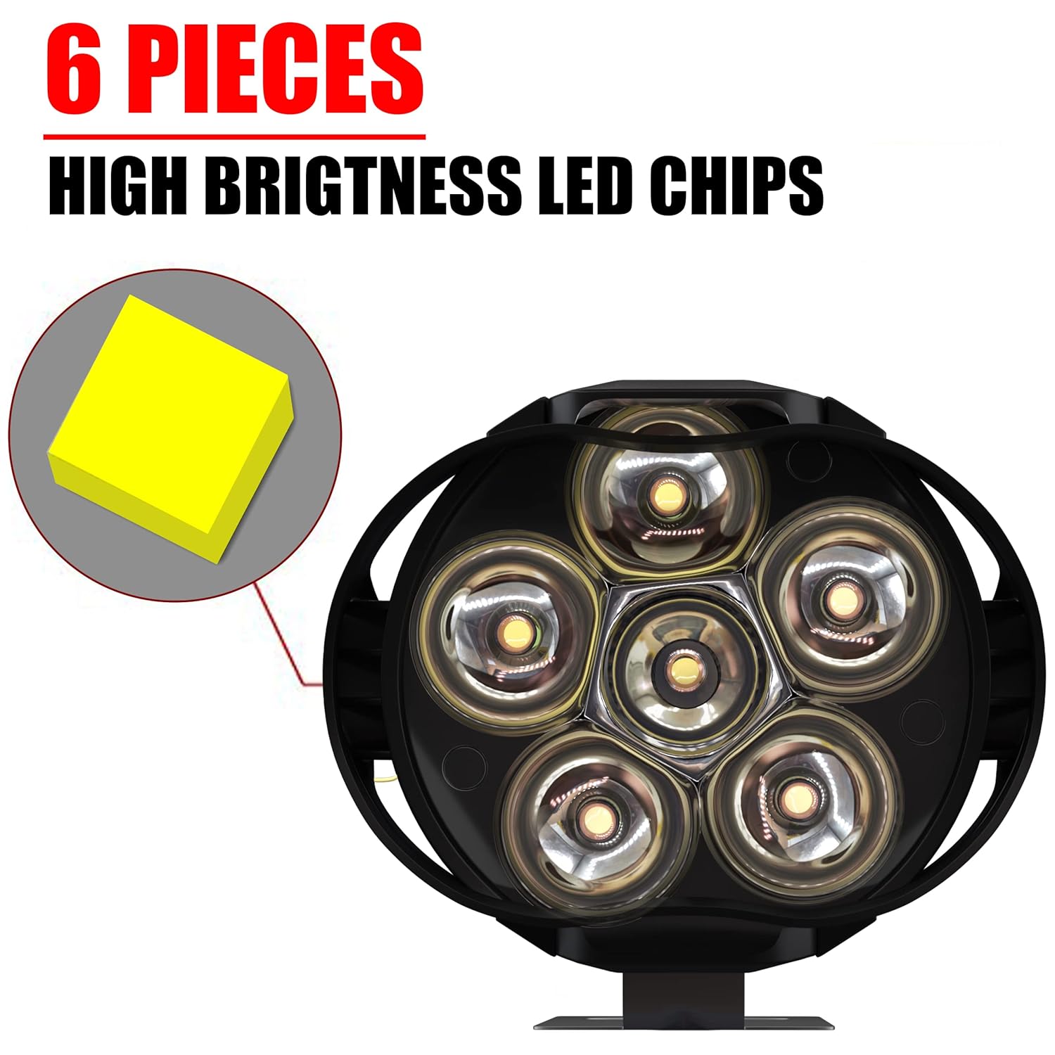 AllExtreme EXL3FWS Universal LED Fog Light Driving Work Lamp for Bike Cars and Motorcycle (6 Led, 2Pcs With Switch)