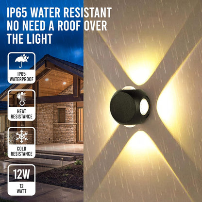 12W Matt Black 4-Way LED Wall Light – Warm White