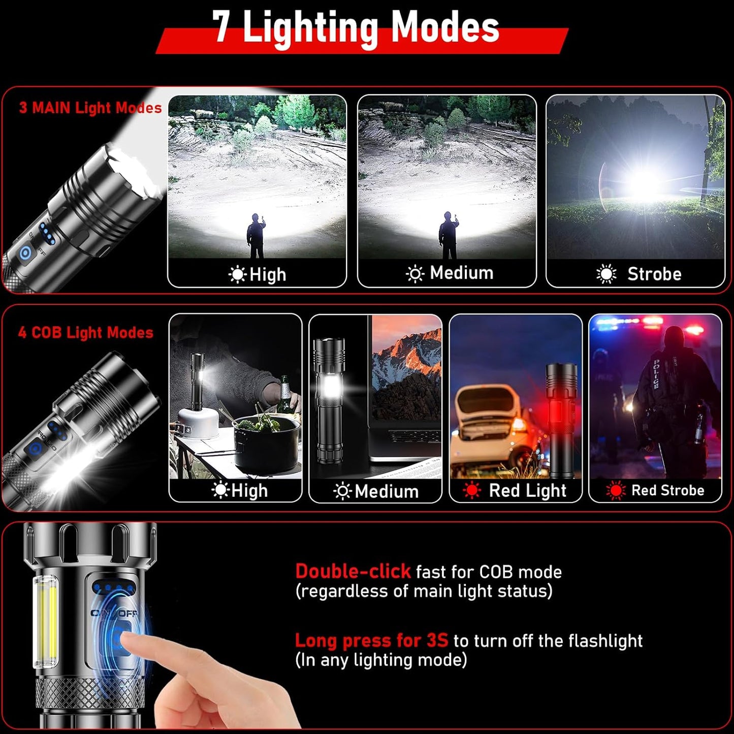 USB Charging LED Flashlight 2000M 9800MaH BATTERY