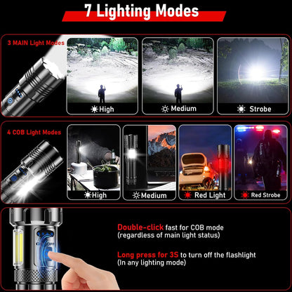 USB Charging LED Flashlight 2000M 9800MaH BATTERY
