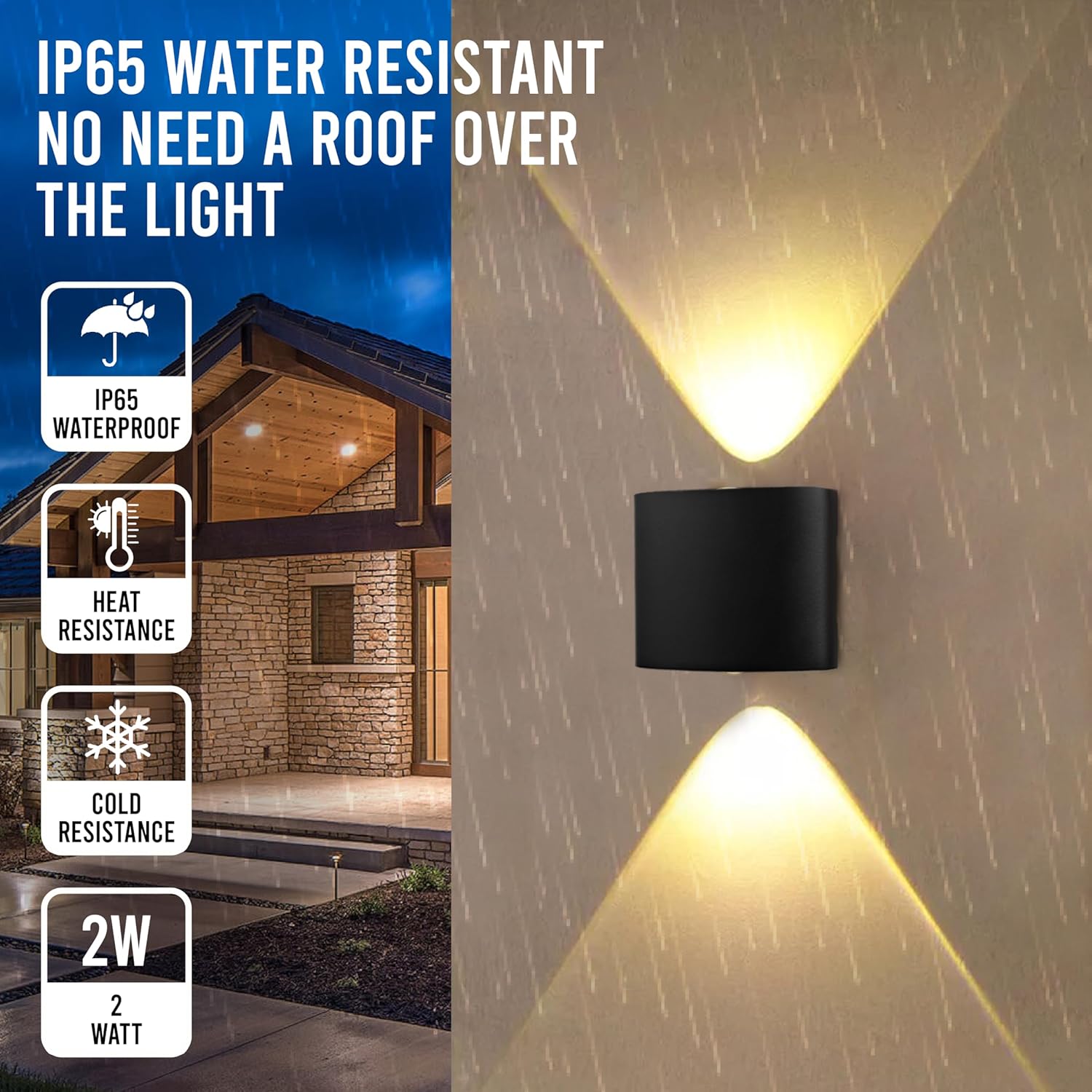Gesto 2W Waterproof Led Wall Light for Home Decoration – Up Down 2-Way LED Wall Lamp | IP65 Outdoor Fancy Wall Lights for Balcony,Gate,Elevation,Garden,Patio | Decorative Wall Mount Light -Pack of 1