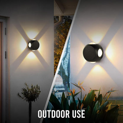 12W Matt Black 4-Way LED Wall Light – Warm White