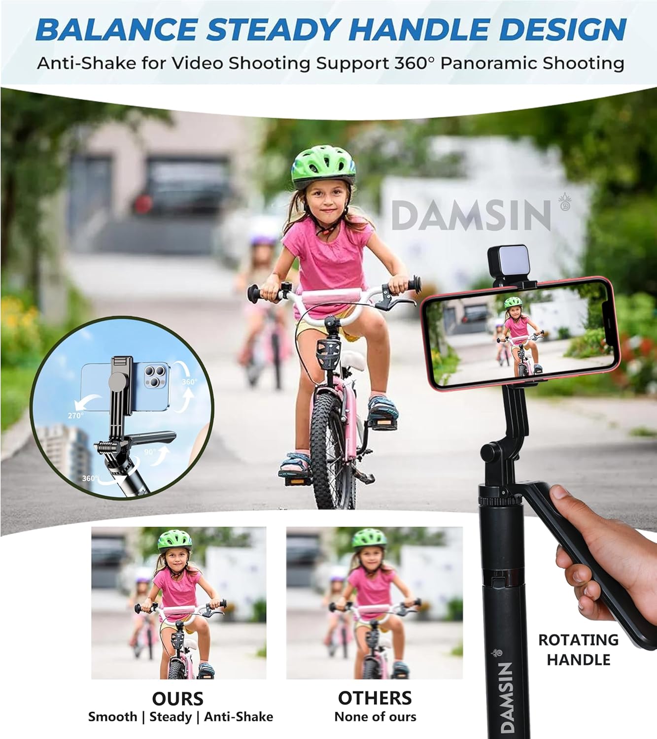 Selfie Stick Mobile Tripod R16S, LED Bright Fill Light, Wireless Bluetooth Remote, 62" Extendable Reinforced Tripod, Antishake 360° Rotating Handle, Multifunction Wide-Angle, Selfie, Vlogs