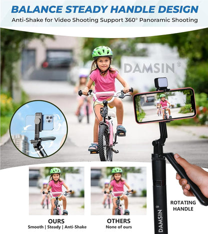 Selfie Stick Mobile Tripod R16S, LED Bright Fill Light, Wireless Bluetooth Remote, 62" Extendable Reinforced Tripod, Antishake 360° Rotating Handle, Multifunction Wide-Angle, Selfie, Vlogs