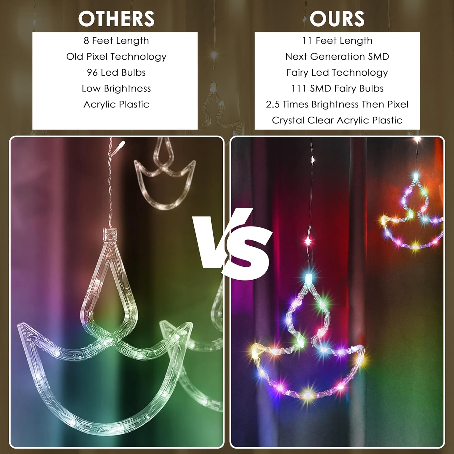 Waterproof Diya Curtain Lights 5+5 Neon Stars