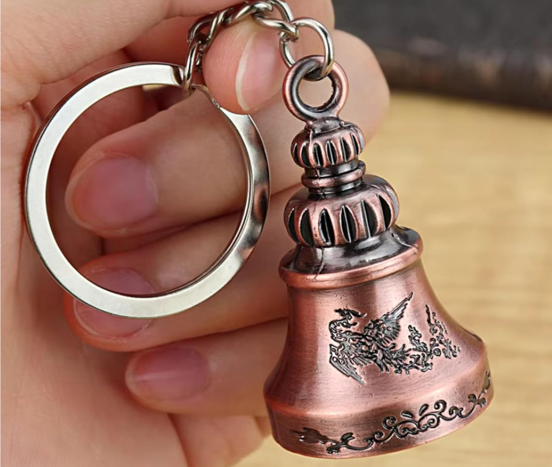 Guardian Bell For Bike Keychain | Good Luck Charm for Bike, Car, Home | Tibetan Style Antique Copper Key Chain for Positive Energy & Protection | Rakshabandhan Gift for Brother