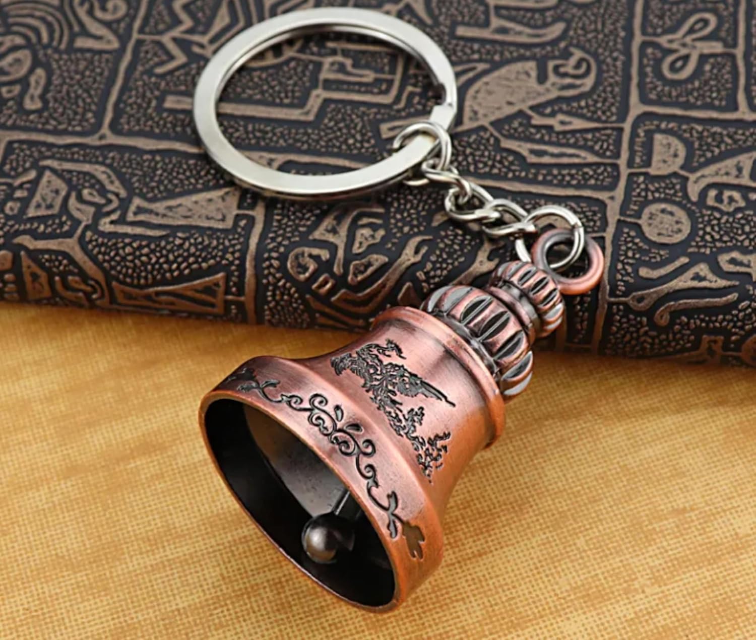 Guardian Bell For Bike Keychain | Good Luck Charm for Bike, Car, Home | Tibetan Style Antique Copper Key Chain for Positive Energy & Protection | Rakshabandhan Gift for Brother