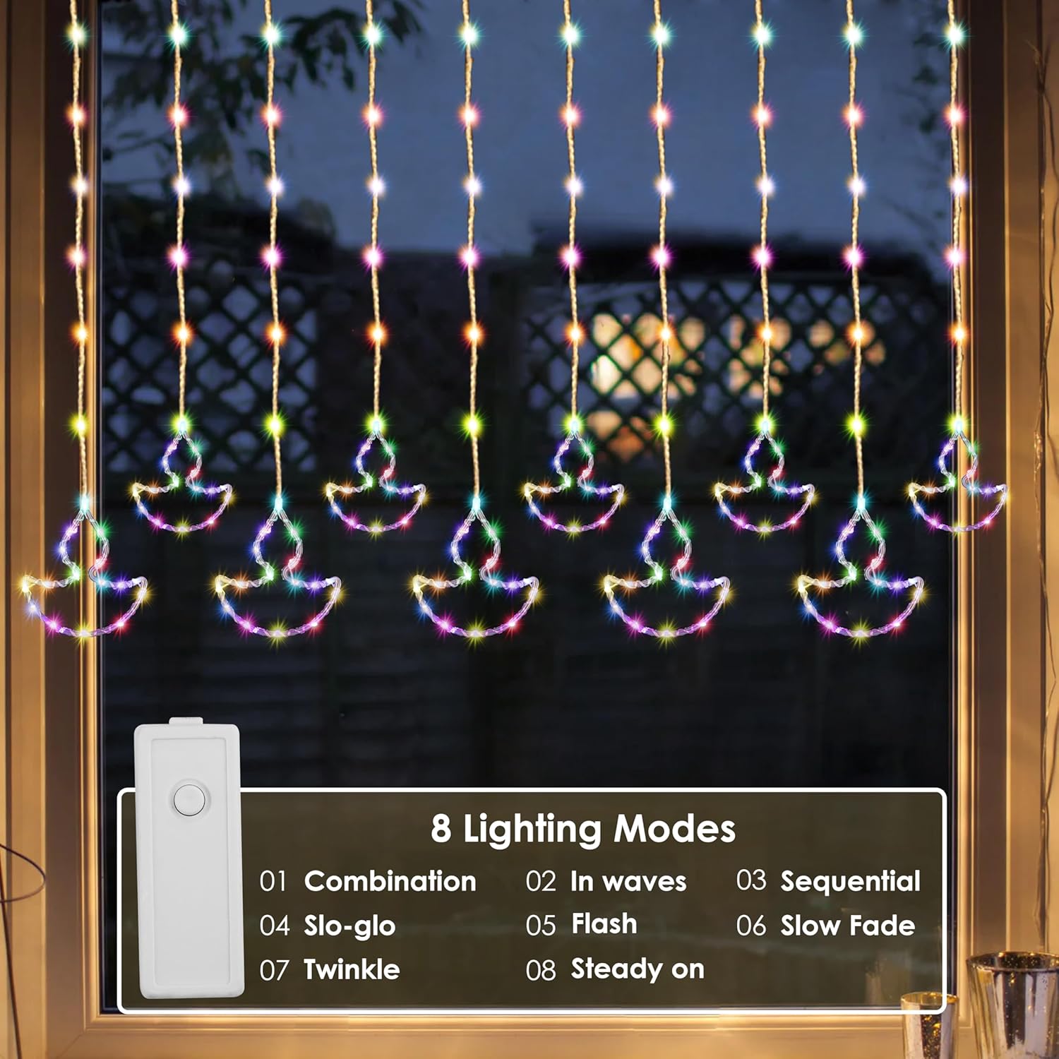 Waterproof Diya Curtain Lights 5+5 Neon Stars