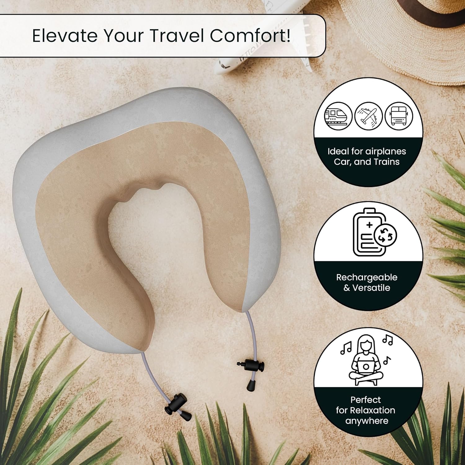 SELLASTIC Travel Neck Pillow Electric Neck Massager Memory Foam Pillow for Cervical Pain Relief with 3 Massage Mode/Rechargeable,Wireless Neck Pillow for Air Travel,Car,Home,Office,Gift