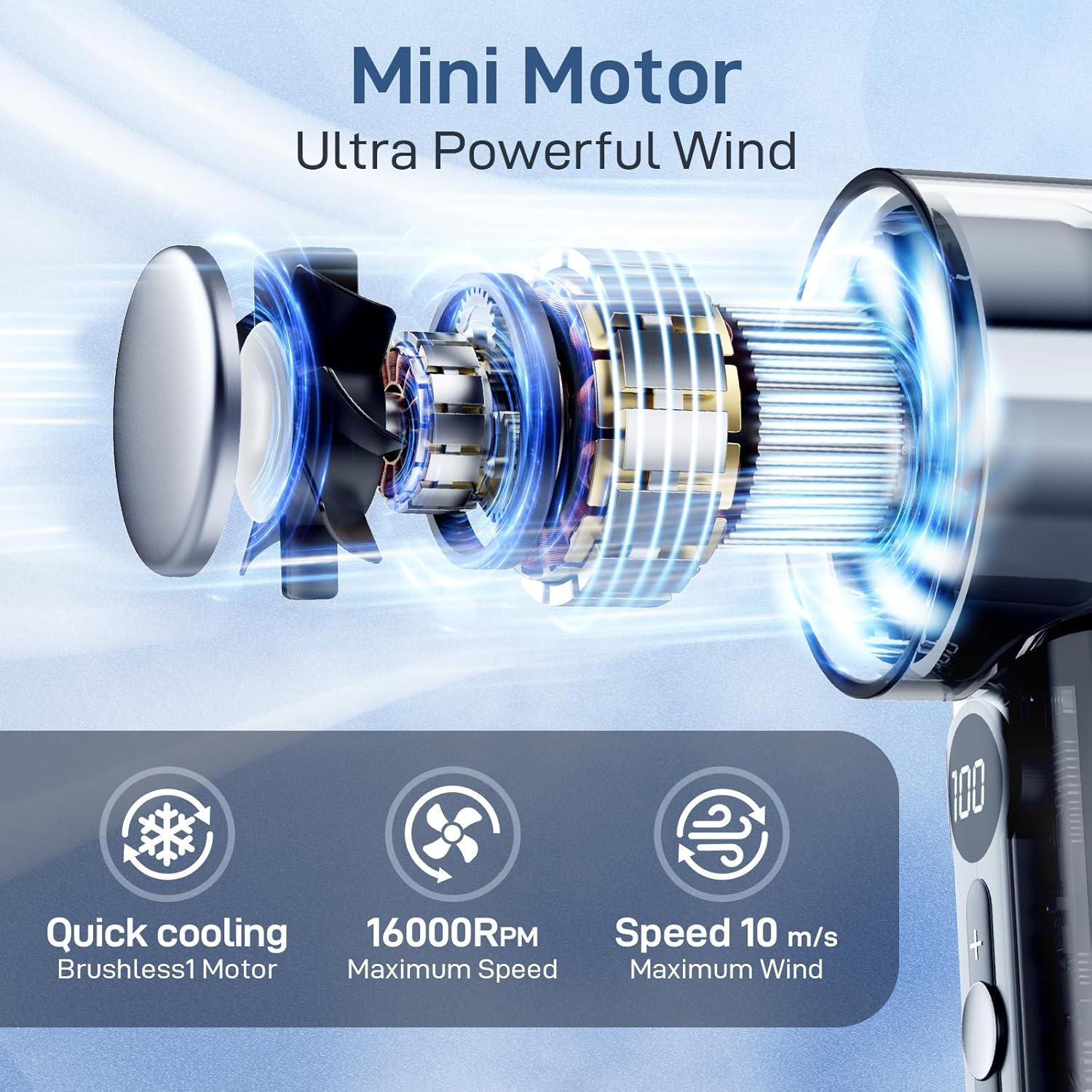 ZYLO Transparent Turbo Fan – Foldable Bladeless Handheld Cooling Fan with Digital Speed Display