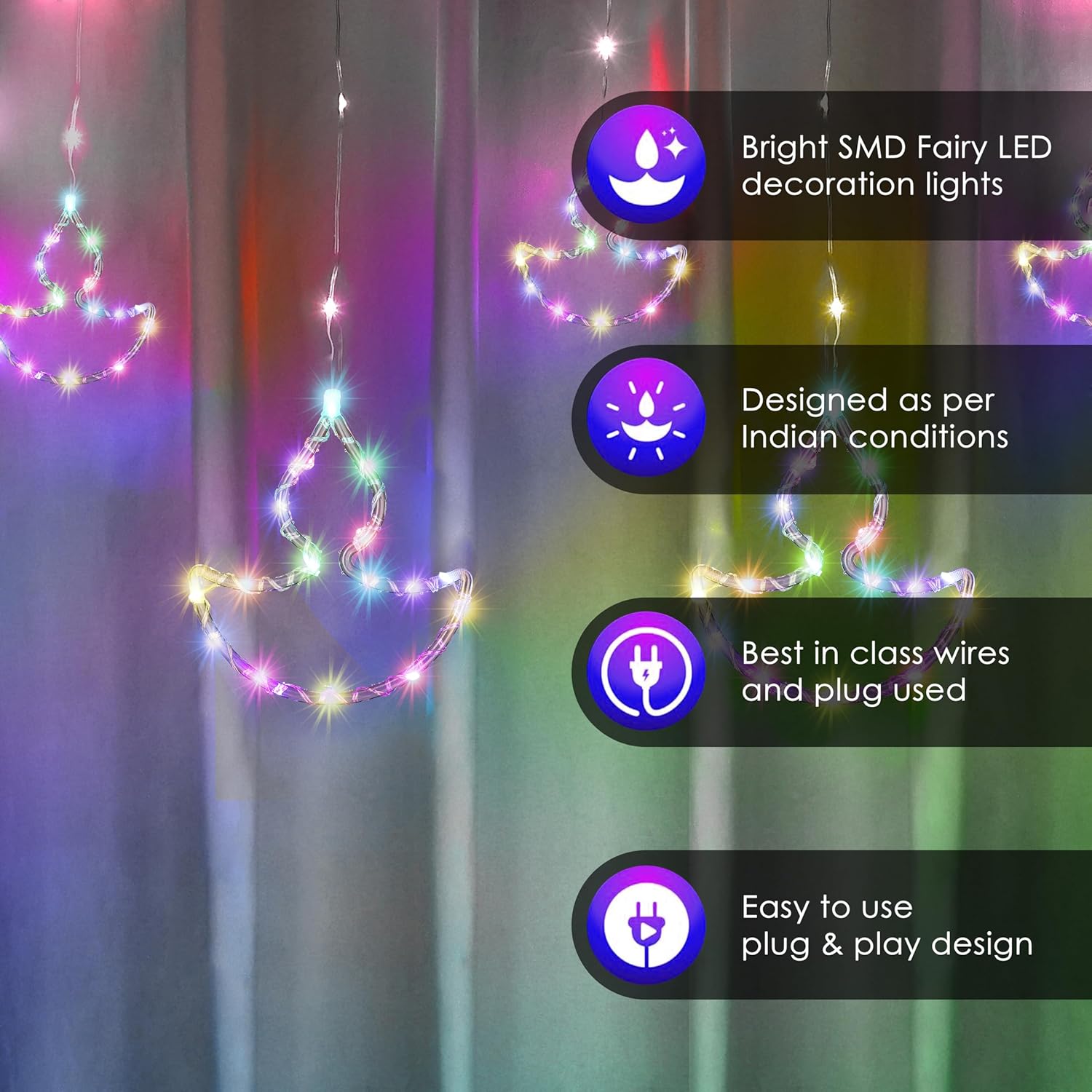 Waterproof Diya Curtain Lights 5+5 Neon Stars