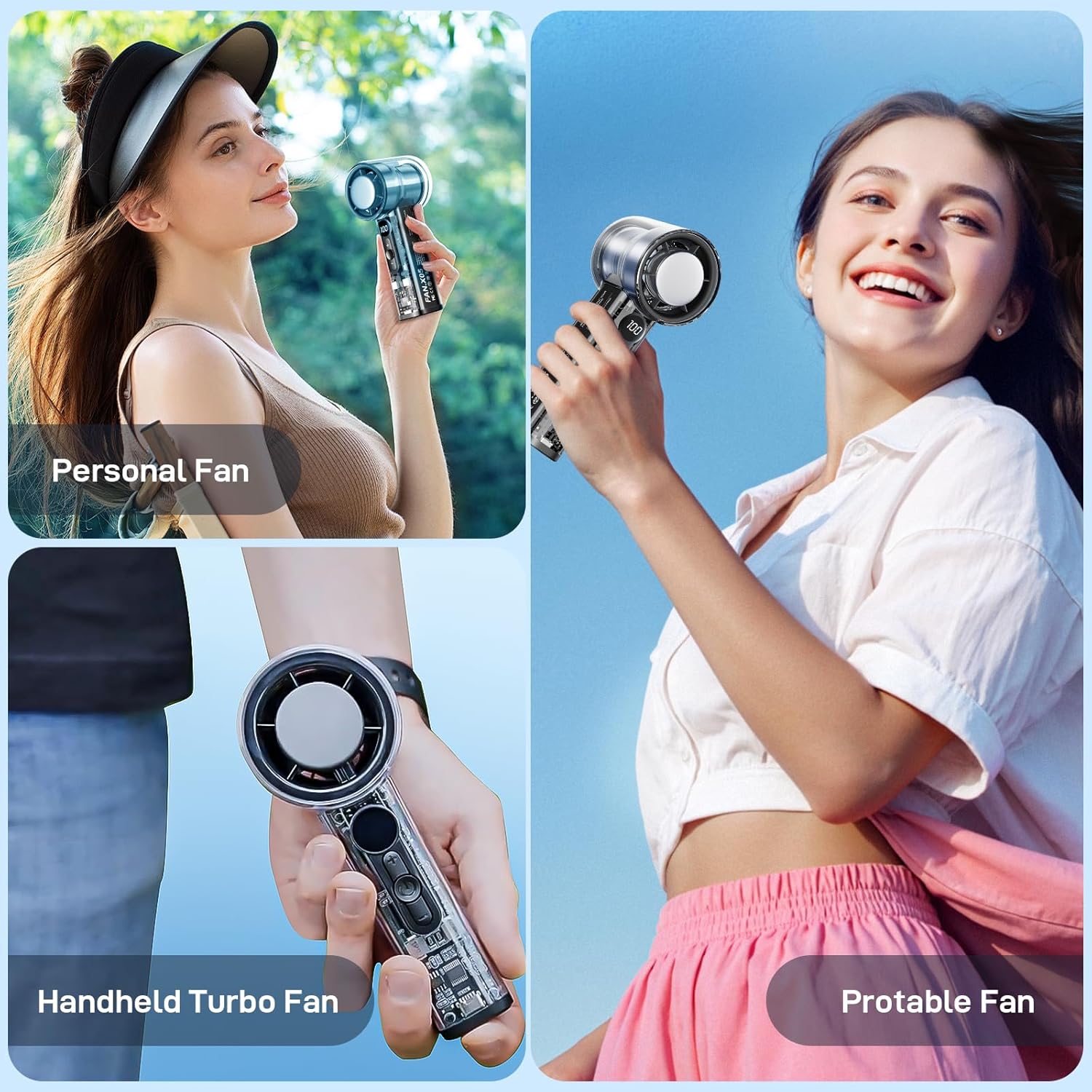 ZYLO Transparent Turbo Fan – Foldable Bladeless Handheld Cooling Fan with Digital Speed Display
