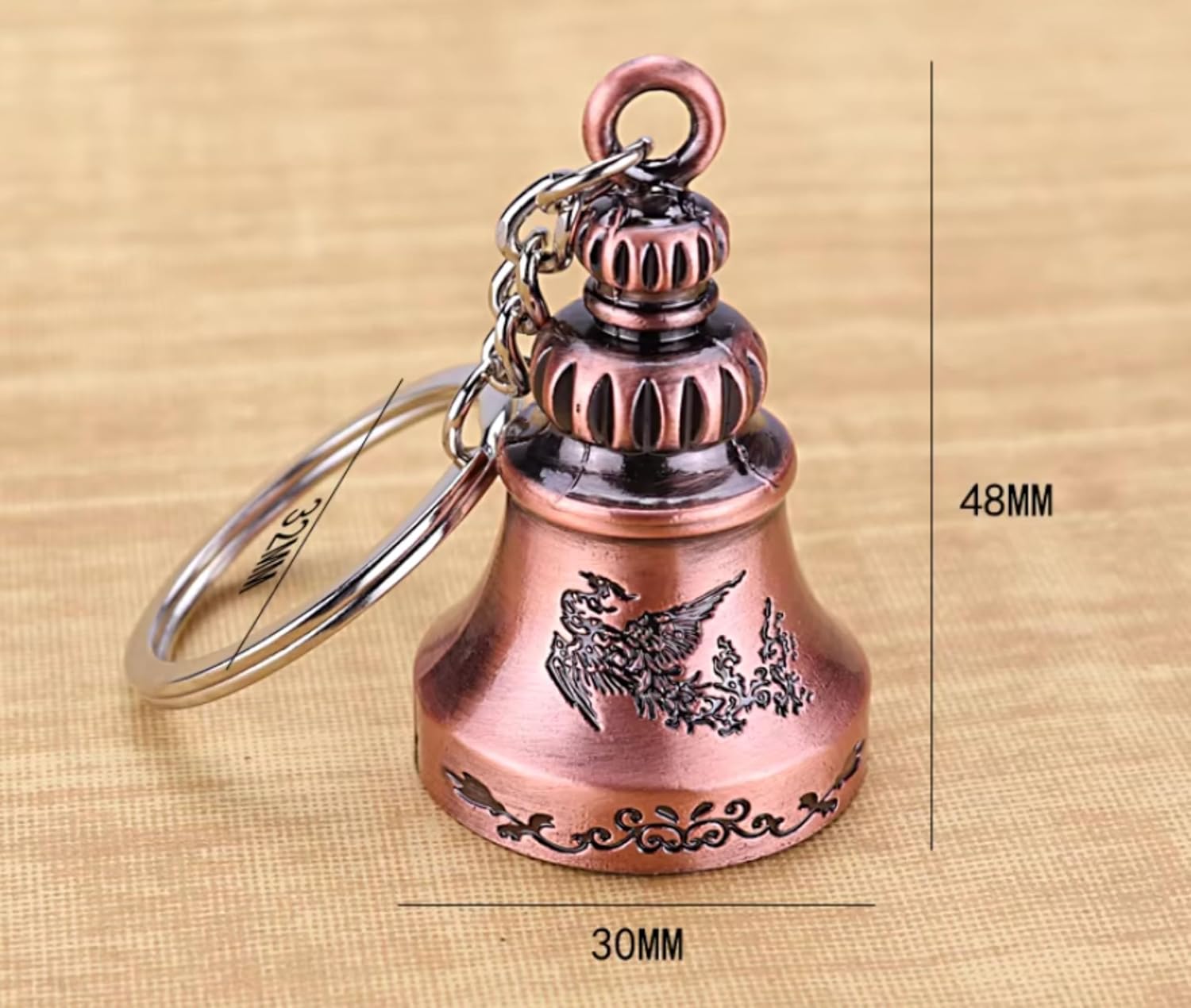 Guardian Bell For Bike Keychain | Good Luck Charm for Bike, Car, Home | Tibetan Style Antique Copper Key Chain for Positive Energy & Protection | Rakshabandhan Gift for Brother
