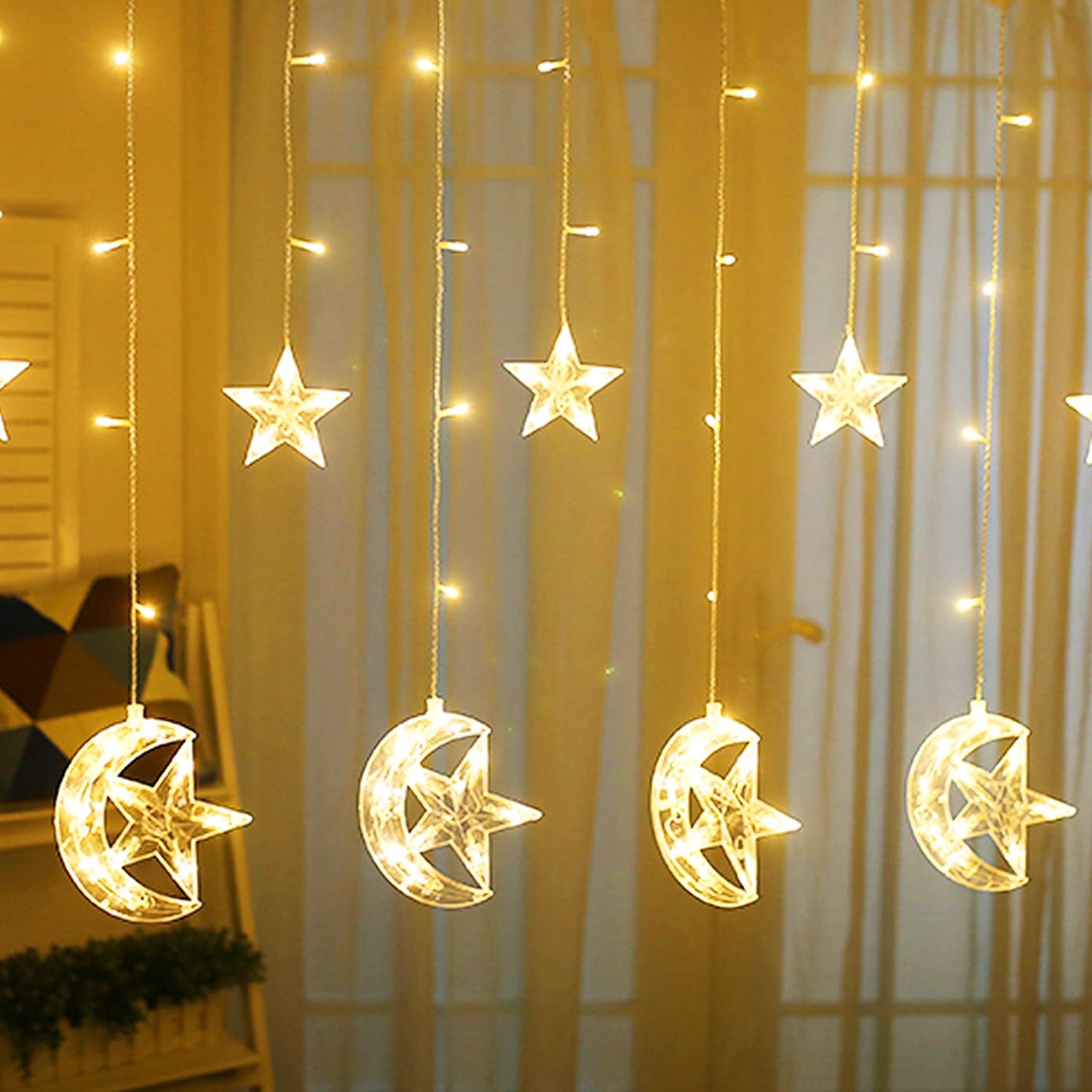 Warm White Moon-Star Curtain Light