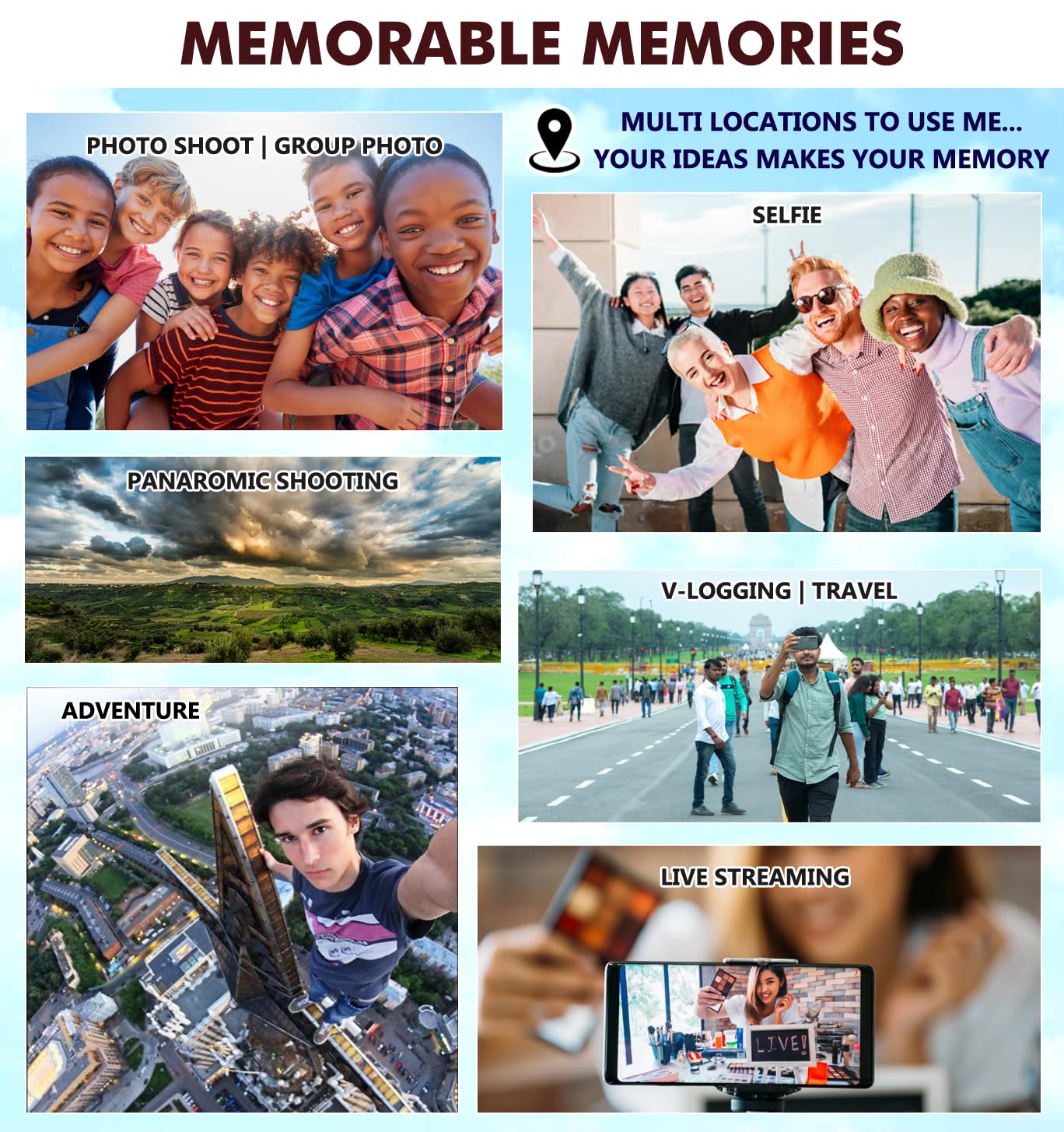 Selfie Stick Mobile Tripod R16S, LED Bright Fill Light, Wireless Bluetooth Remote, 62" Extendable Reinforced Tripod, Antishake 360° Rotating Handle, Multifunction Wide-Angle, Selfie, Vlogs