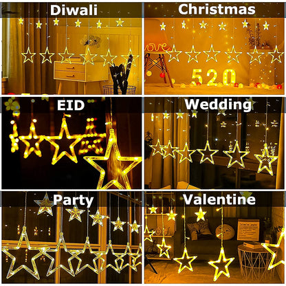 Warm White 6 Star Curtain Lights 2