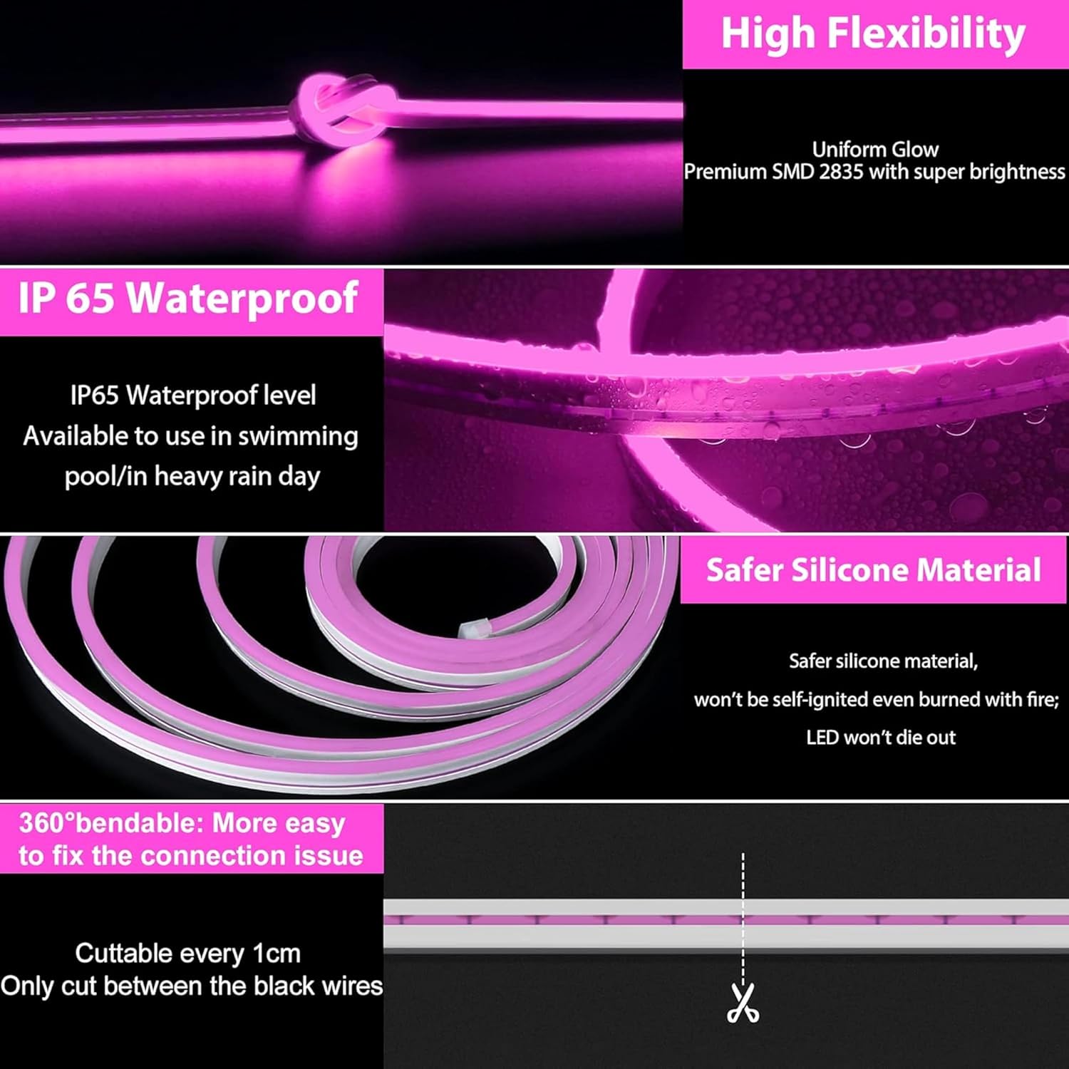 12MM THICK 220V SMD Pink Neon Rope Light