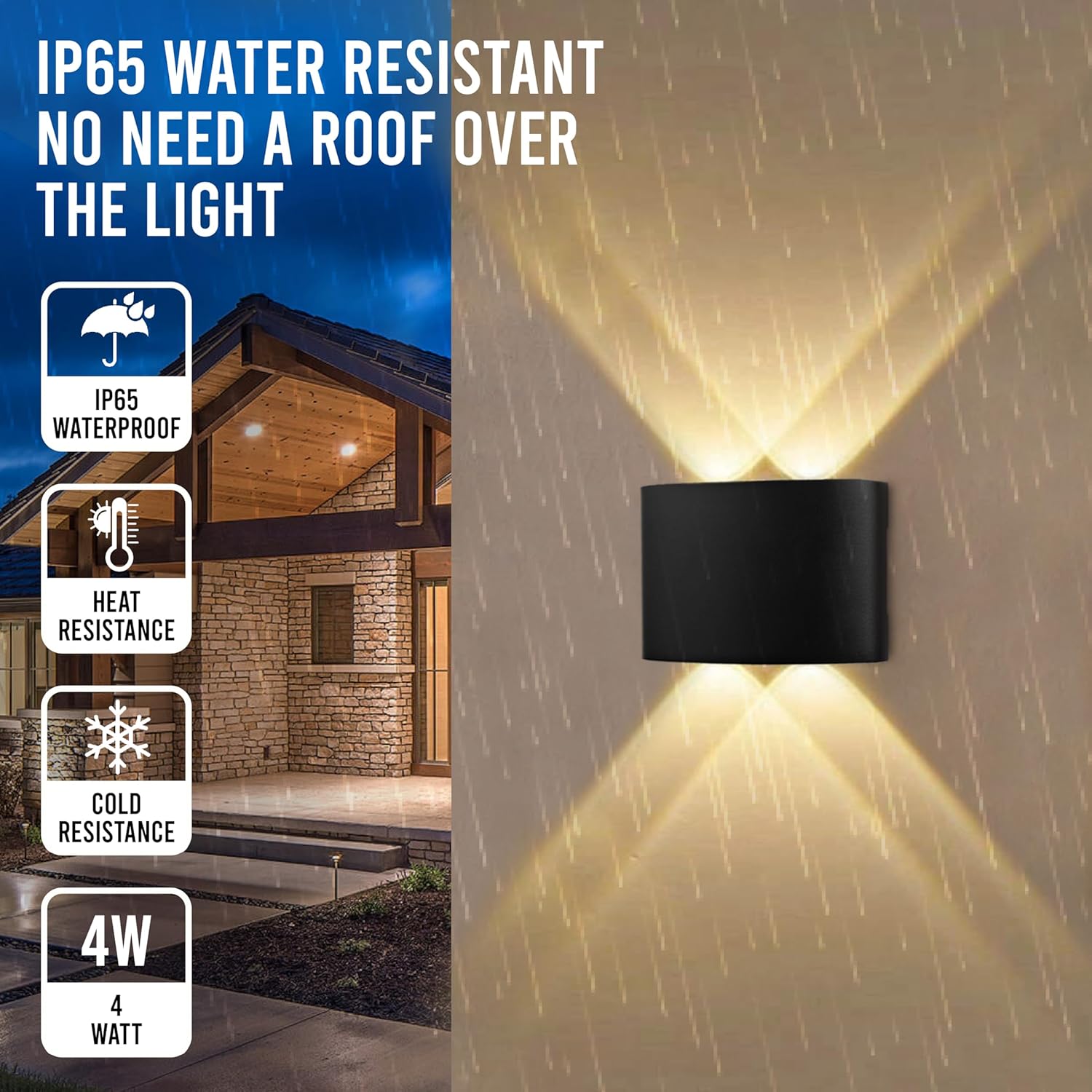 Gesto 4W Waterproof Led Wall Light for Home Decoration – Up Down 2-Way LED Wall Lamp | IP65 Outdoor Fancy Wall Lights for Balcony,Gate,Elevation,Garden,Patio | Decorative Wall Mount Light -Pack of 1