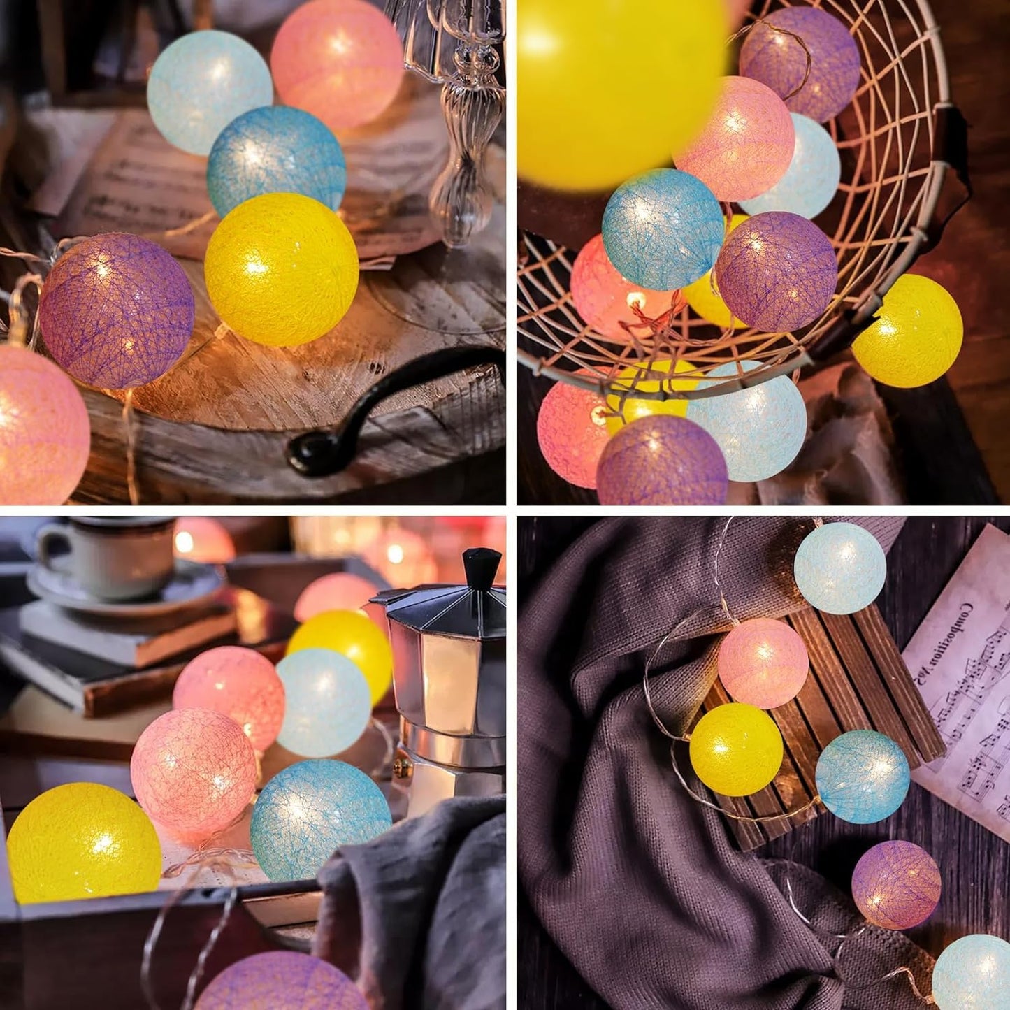 Fairy Cotton Ball Lights 10 LED Battery Powered String Light