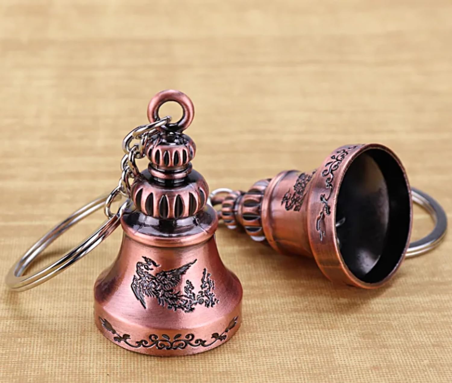Guardian Bell For Bike Keychain | Good Luck Charm for Bike, Car, Home | Tibetan Style Antique Copper Key Chain for Positive Energy & Protection | Rakshabandhan Gift for Brother