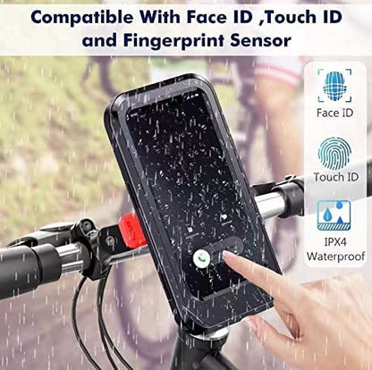 Bike Phone Holder Waterproof Mobile Phone Case for Bike Universal Motorcycle Phone Mount Bicycle Handlebar with Sensitive Touch Screen Fit Below 7.2 Smartphone