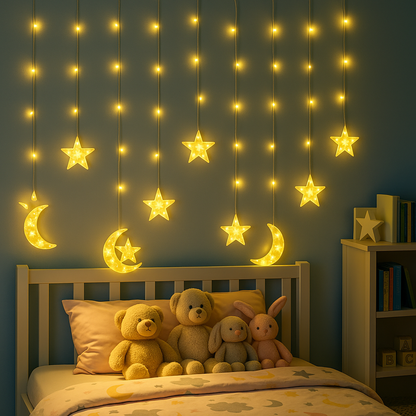 Warm White Moon-Star Curtain Light