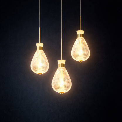 Ribbed Glass Tear Drop Pendant Lights — (1 Ft )