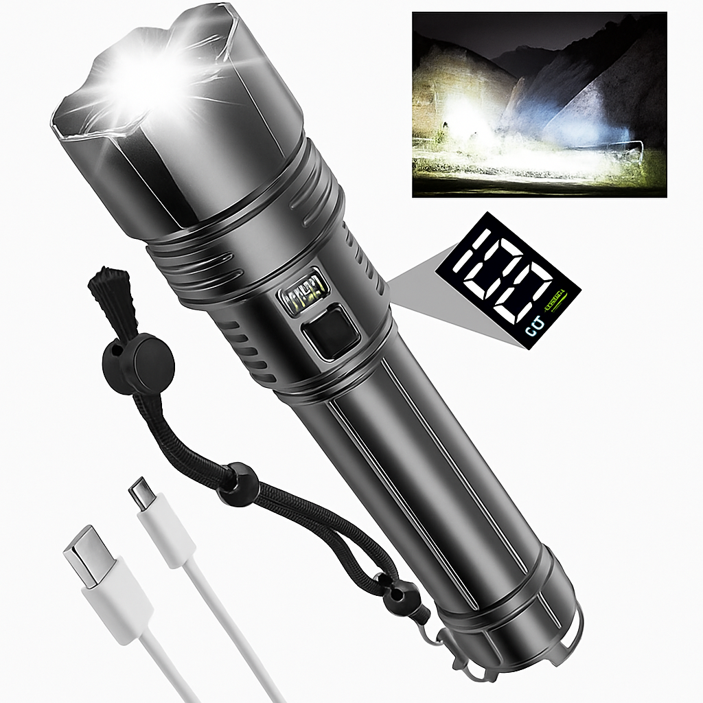 USB Charging LED Flashlight 2000M WITH 9800MaH BATTERY