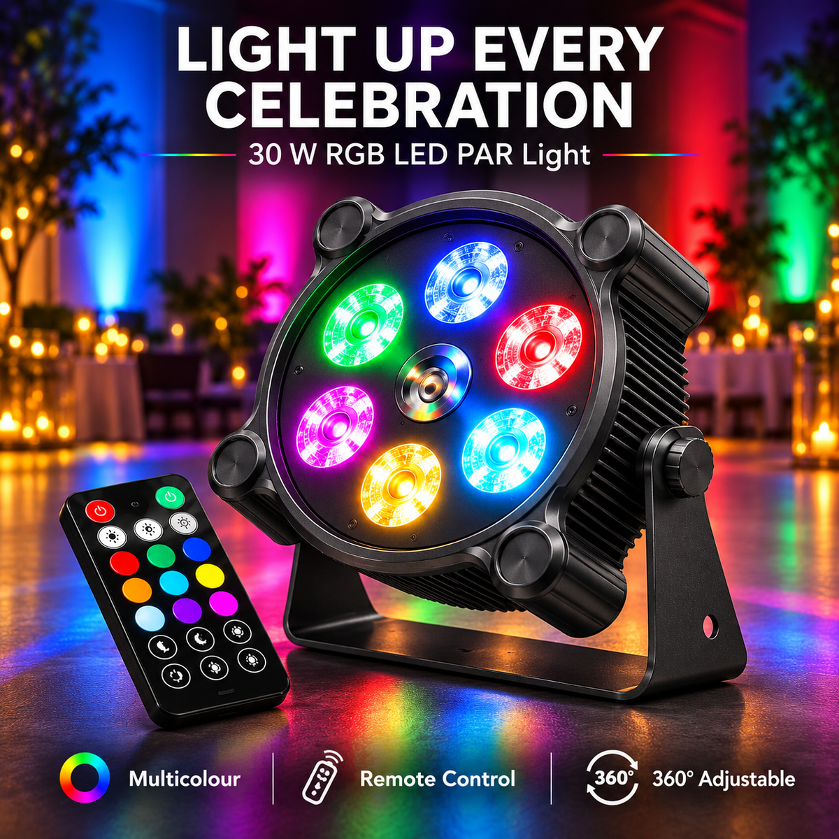 RGB MULTICOLOR LED PAR LIGHT WITH REMOTE CONTROL