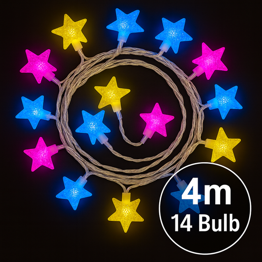 4m 14 Bulb Multicolour Star String Lights