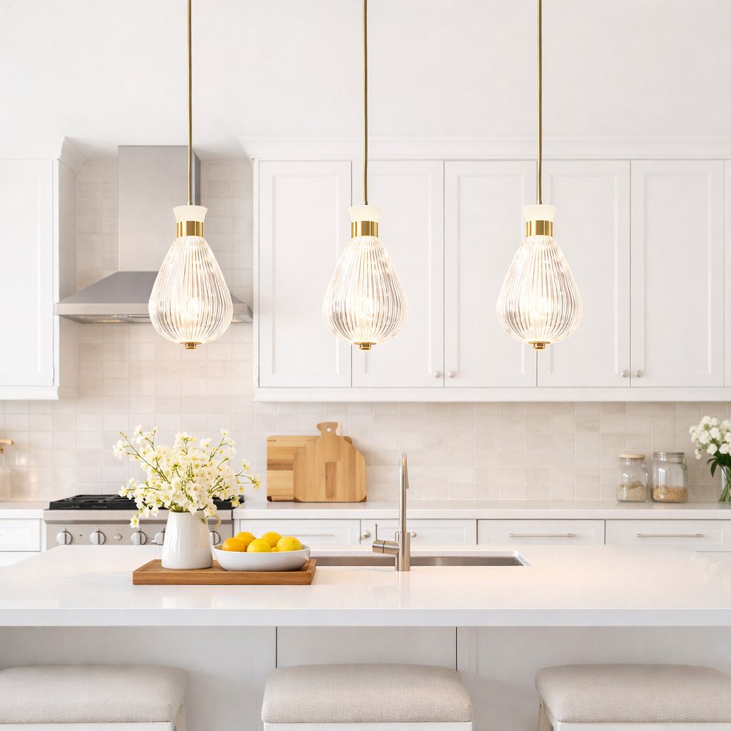 Ribbed Glass Tear Drop Pendant Lights — (1 Ft )