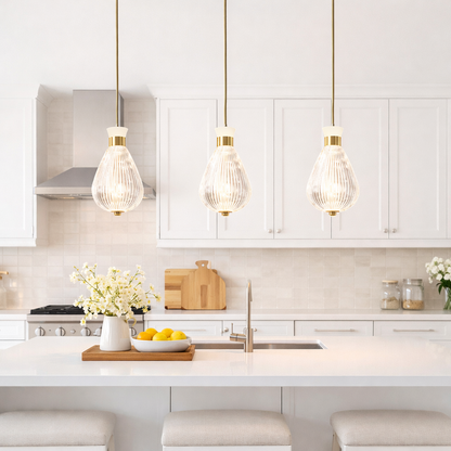 Ribbed Glass Tear Drop Pendant Lights — (1 Ft )