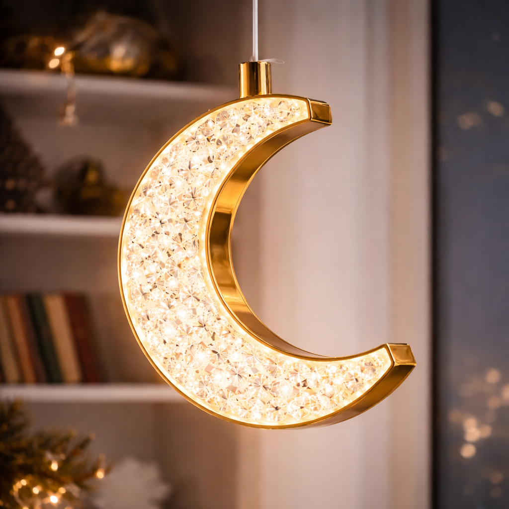 Crystal Crescent Moon Pendant Light — Single Piece (1 Ft)