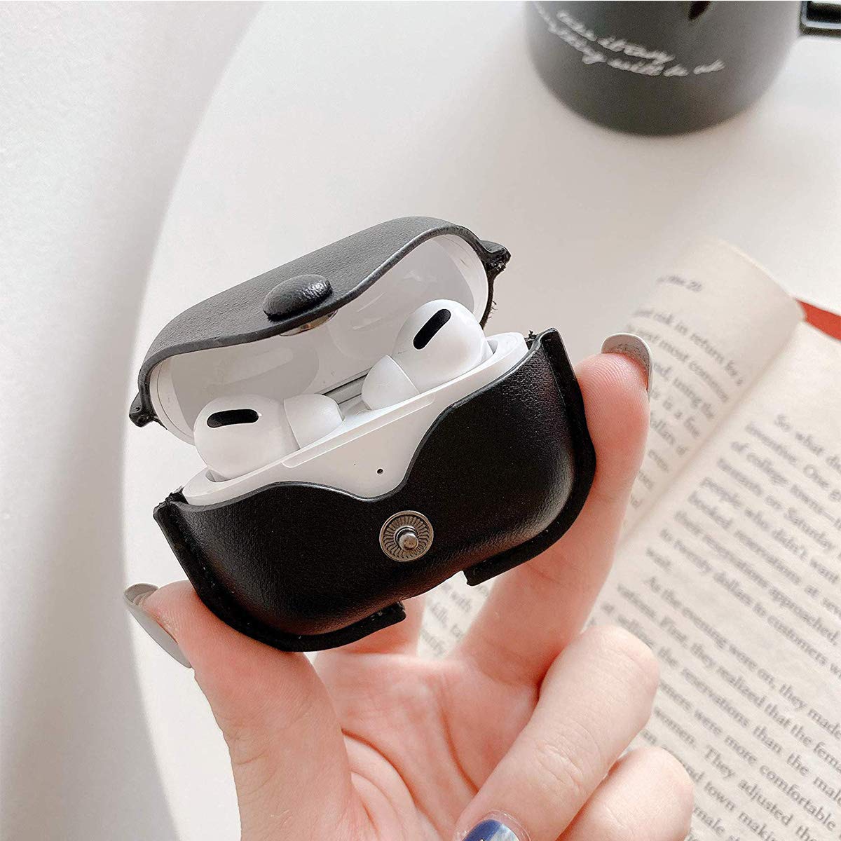 Leather Case with Keychain Luxury Portable Shockproof Protective Cover and Skin Compatible with AirPods Pro
