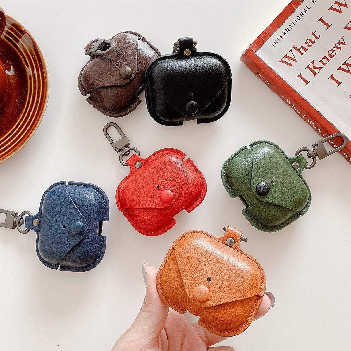 Leather Case with Keychain Luxury Portable Shockproof Protective Cover and Skin Compatible with AirPods Pro