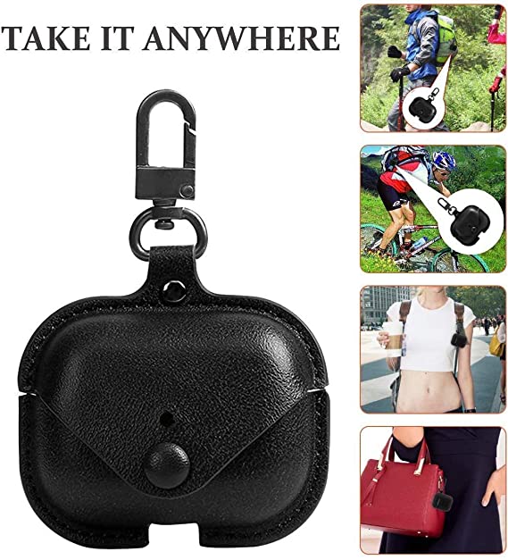Leather Case with Keychain Luxury Portable Shockproof Protective Cover and Skin Compatible with AirPods Pro