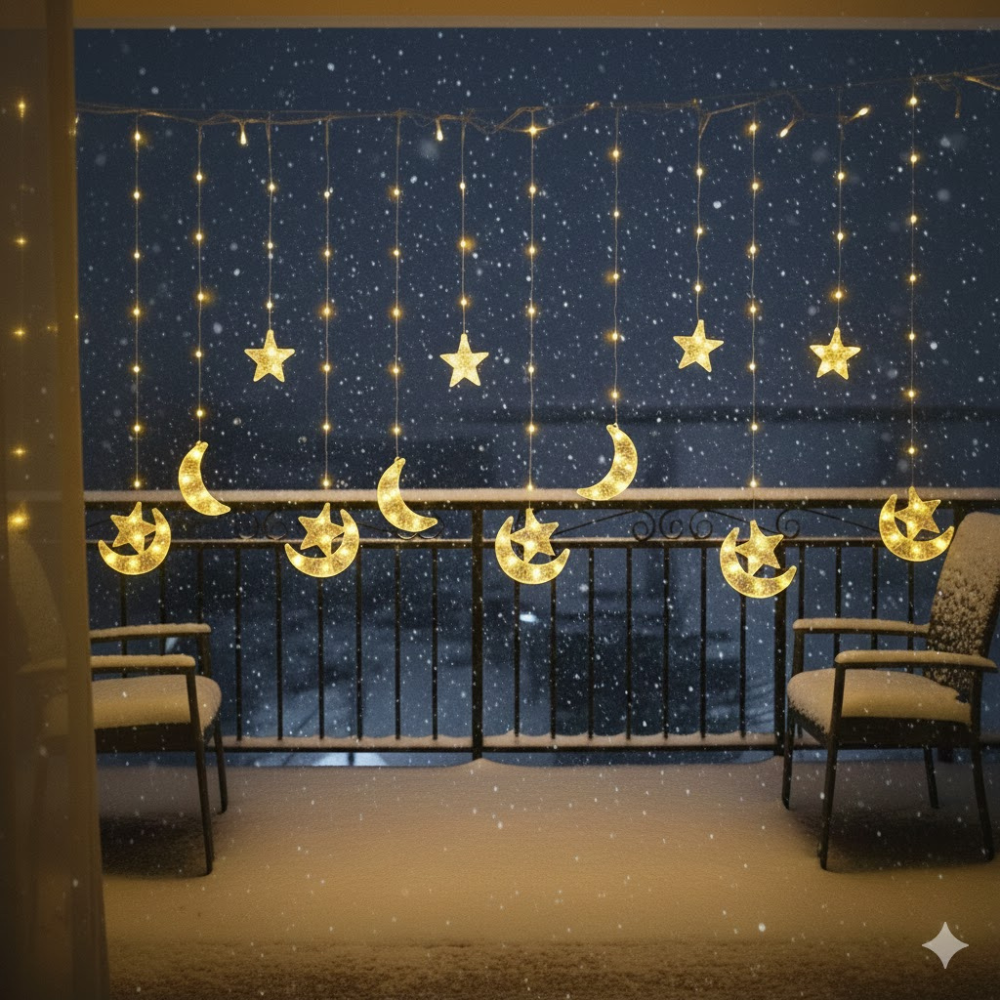 Warm White Moon-Star Curtain Light