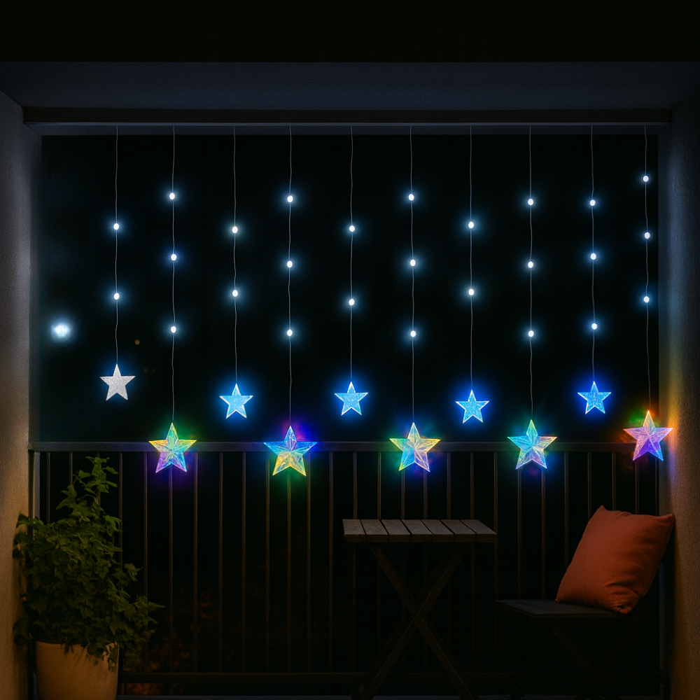 Multicolor Glowing Star Curtain Lights