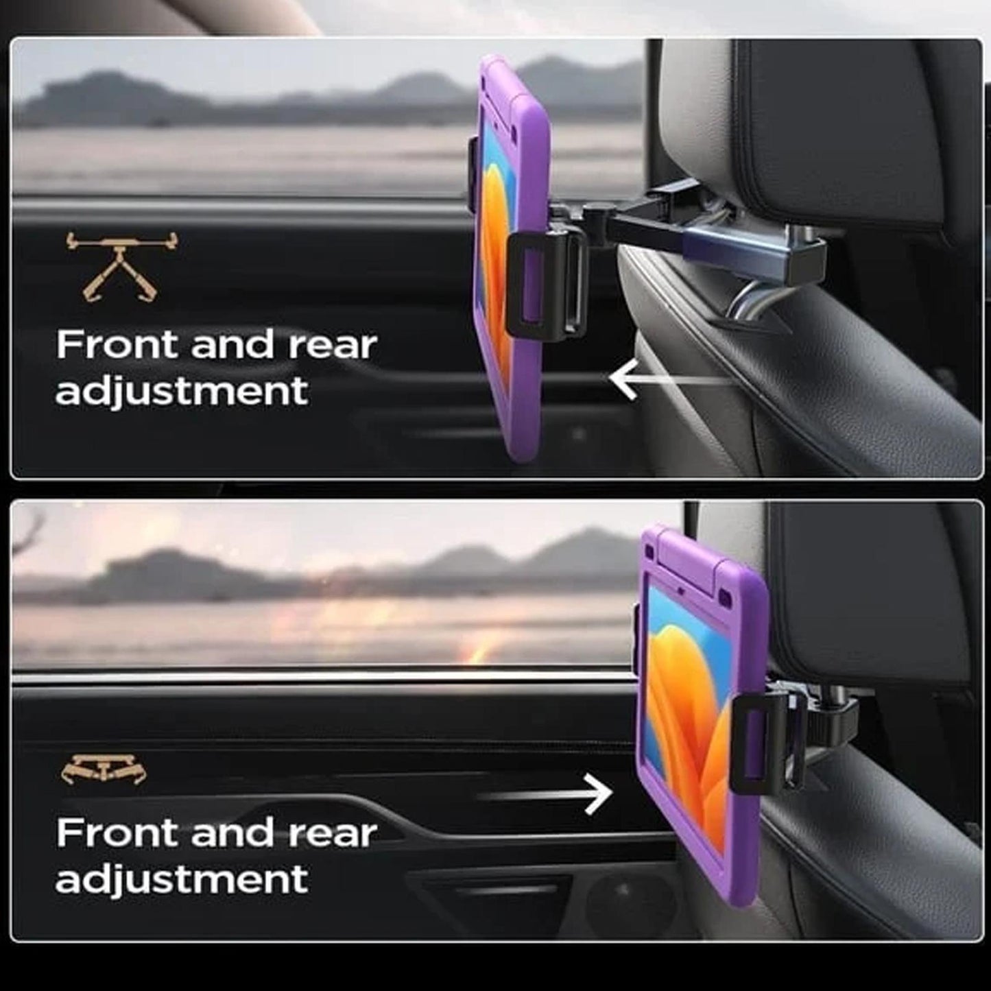 Car Headrest Tablet Mount Holder,[Double Extendable Stick] 360? Rotation iPad Car Holder Back Seat for Tablets, Cell Phone and More 4.7-12.9" Devices, Headrest Posts Width 1.6-6.9"